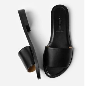 Everlane Black Leather Single Strap Open Toe Slide Sandals Size 7.5